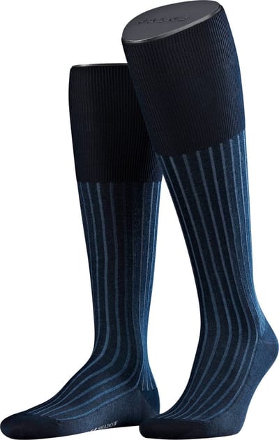 FALKE Shadow lang gedessineerd katoen kniekousen heren blauw - maat 41-42