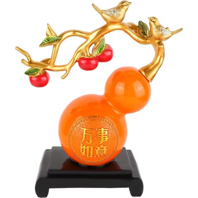 Hars Kalebas Beeldje Goede Geluk Handbeschilderd Platte Bodem Chinese Feng Shui Kalebas voor Kantoor Bureau oranje