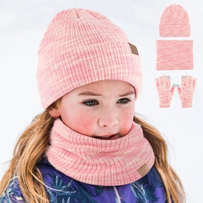 3-delige Winterset Kind 2-8 Jaar – Gebreide Warme Muts, Sjaal en Handschoenen | Winddichte Kinder Winteraccessoires voor Herfst & Winter | Voor Jongens en Meisjes