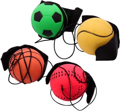 Wrist Return Ball Set voor Sporttraining - 4 Stuks Rubber Rebound Ball met Basketbal, Honkbal en Voetbal voor Jongeren en Volwassenen