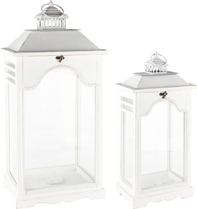 Dekoratief | Set 2 lantaarns wit, hout/metaal/glas, 30x25x67cm | A235346