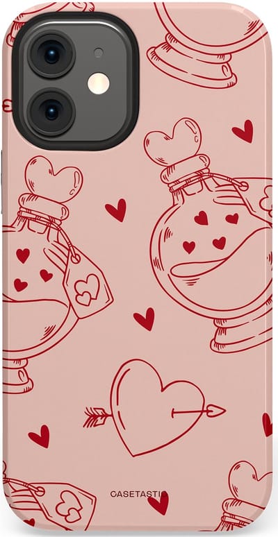 Casetastic Hoesje Geschikt voor Apple iPhone 12 Mini - Stijlvolle Beschermende Duo-layer Case - Zoete Liefdesflirt - Roze Rood - Pafrum - Love You - Valentijn
