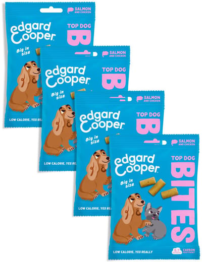Edgard & Cooper 4x Natuurlijke Hondensnacks, Zalm Bites Large (1 x 50g), Graanvrije Beloningen, Vers Vlees, vol Essentiële Aminozuren voor een Gezonde Spijsvertering