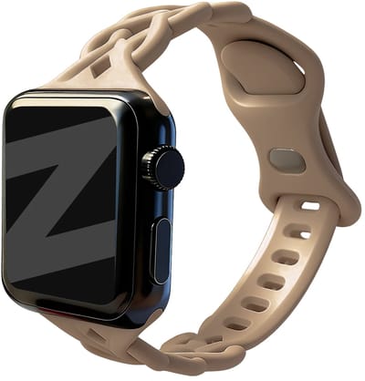Bandz Luxe Gevlochten Siliconen Horlogeband (Milk Tea) geschikt voor Apple Watch Series 1, 2, 3, 4, 5, 6, 7, 8, 9, 10, 11 en SE - Geschikt voor 38mm / 40mm / 41mm / 42mm - Comfortabel en stijlvol smartwatch bandje - Sportieve vervangende horlogeband