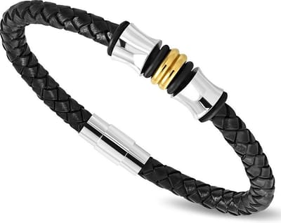 Amanto Armband Crijn Bigold - 316L Staal - Leer - 12mm - 22cm