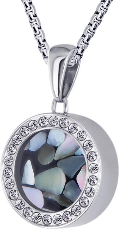 Quiges 12mm Mini Munt Hanger Zilverkleurig RVS Glans met Schelp Grijze Vlokjes Munt en Box Ketting Ankerketting 42-46cm