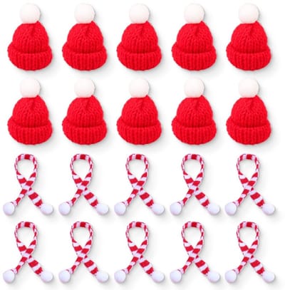 Dailygoods- Kerstmutsen Set van 20 - Mini-kerstmutsen/Sjaals - Perfect voor Kerstdecoratie - Wijnflesdecoratie - Afmetingen 4,5 x 3,5 cm - Vervaardigd in Europa