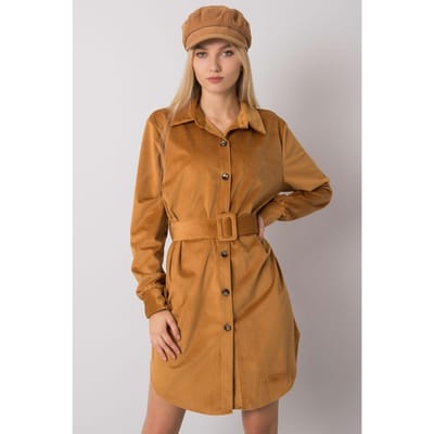 Belted Utility Shirt Dress - Camel / One Size