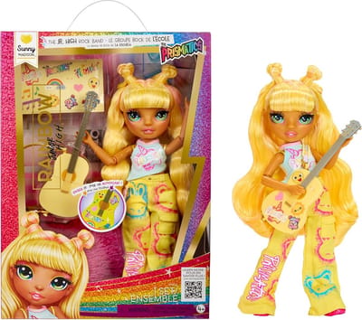 Zonnige Gele Rockband Pop met Gitaar - 23cm - Versierbaar Speelgoed voor Kinderen vanaf 4 jaar