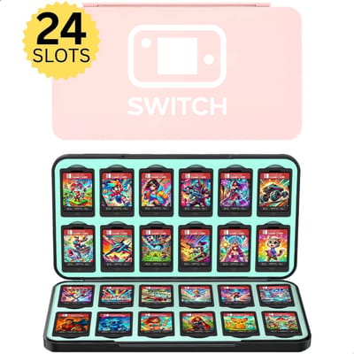 Xainy – Card case roze geschikt voor Nintendo Switch & Switch 2 games | Switch-games accessoires | Spellen game houder | Opberg travel box / opbergbox voor OLED / Lite consoles | Beschermhoes voor 24 card slots