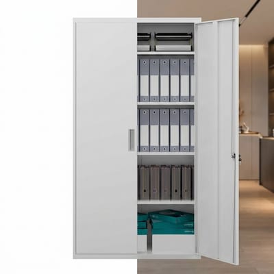 Archiefkast - Dossierkast - Roldeurkast - Kantoorkast - Opbergkasten met deuren - Archiefkast Metaal - 80 x 40 x 180 cm - Wit - Uitneembare planken