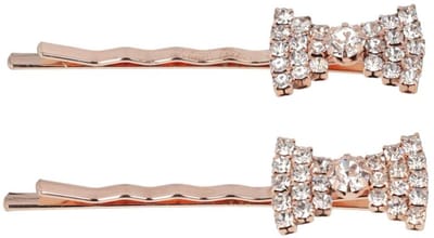 Haarsoires Haarspeld Schuifspeldjes 5cm - Strik - Strass Steentjes - Koper - Set van 2 - Haarklem - Haarclip - Haaraccessoires voor Dames & Kinderen - Hair Clip - Decoratieve Haaraccessoire