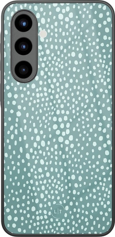 Hoesje geschikt voor Samsung Galaxy A57 - Blue dots - Luxe Glazen Hardcase - Gestipt - Blauw