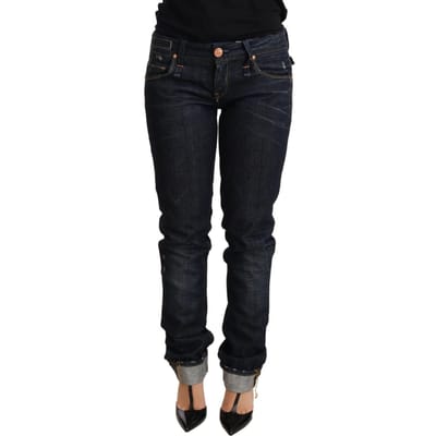 Acht Donkerblauwe Katoenen Slim Fit Jeans