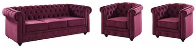 Vente-unique Driezitsbank en 2 fauteuils CHESTERFIELD - velours - paars