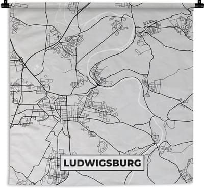 Wandkleed - Wanddoek - Stadskaart - Ludwigsburg - Kaart - Duitsland - Plattegrond - 180x180 cm - Wandtapijt