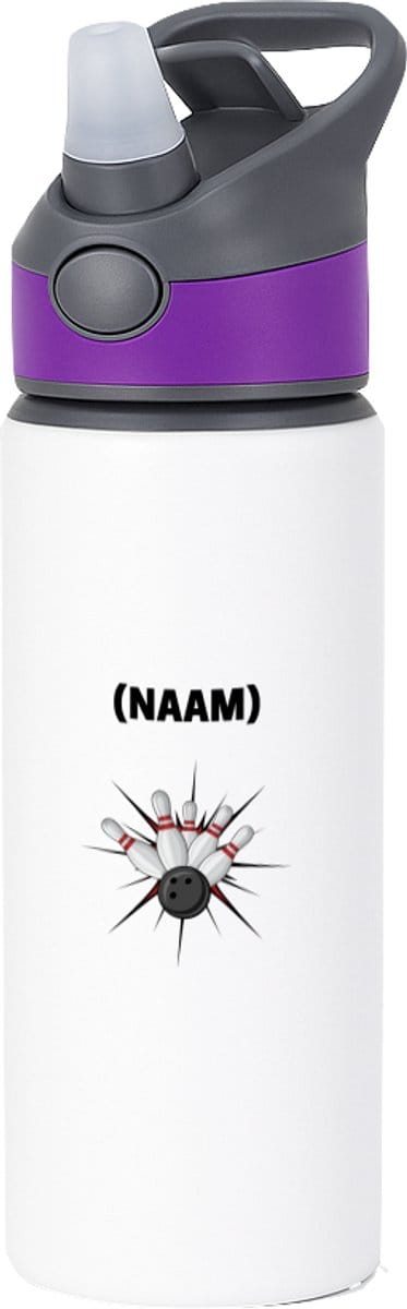 Hacebo® - Bowlen met eigen naam waterfles met rietje paars - Bowlen - Bowler - Sport - water fles - 650ML