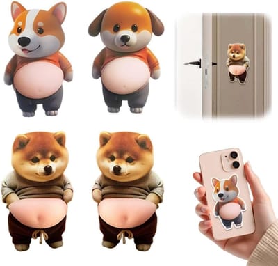 Grappige Shiba Inu deurstopper set van 4, 11 x 7 cm, meerkleurig PVC, huisdecoratie en cadeauidee