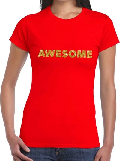 Awesome goud glitter tekst t-shirt rood voor dames XS