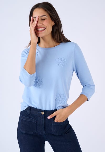 Damart - Trui geborduurd - Dames - Blauw - S