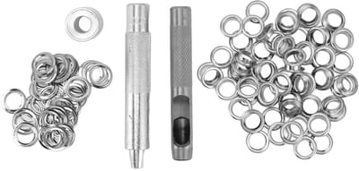 Robuuste metalen oogjes set met perforator voor canvas, schoenen en kleding - 100 sets zilveren grommets, staal en plastic