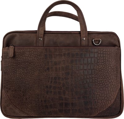 Laptoptas Leer - 15.6 Inch - Donkerbruin Krokoprint - Schoudertas Dames - Crossbodytas - Laptop - 15704CP - Arrigo