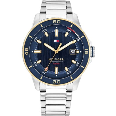 Tommy Hilfiger herenhorloge quartz - kast en band staal - diameter kast 43mm - donkerblauwe wijzerplaat