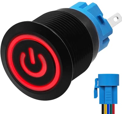 ProRide Metalen Drukschakelaar 12V ON-OFF met Aansluitkabel - 19mm - Aan/uit schakelaar - Spatwaterdicht - 12V/24V - LED Indicatie Rood