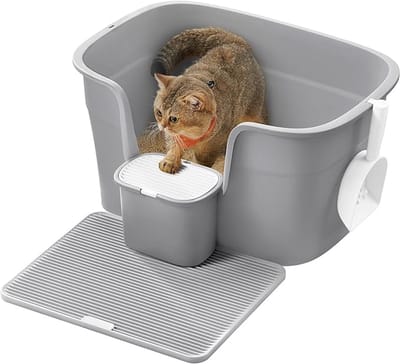 MAZAZU - Kattenbak - Kattentoilet - Met Schep - Grijs - 64x44x33