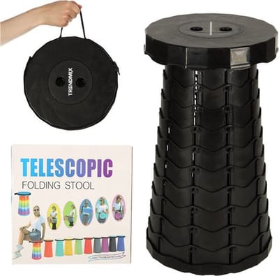 Trendmix Opvouwbare Kruk – Inklapbaar Krukje & Camping Krukje – Telescopisch Hoogte Verstelbaar – Tot 150 kg – Zwart