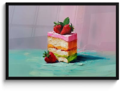 Poster in lijst - Fotolijst 90x60 cm - Posters - Taartje - Aardbeien - Glazuur - Kleurrijk - Posterlijst zwart - Decoratie - Wanddecoratie woonkamer - Muurdecoratie slaapkamer