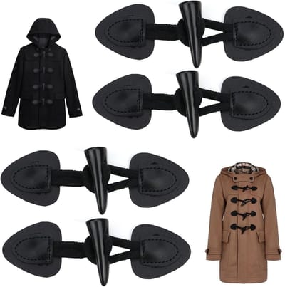 Toggle Knopen voor Kleding en Accessoires, 4 Paar Horn Sluitingen van PU Leer voor DIY Creaties en Naaiprojecten, Zwarte Knopen voor Jassen en Decoratie