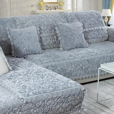 Winter Verdikken Rozen Pluche Bankhoes Kant Rand Bankhanddoek Bankhoezen voor Woonkamer Antislip Universele Bankkussen Matten 30x50cm pillowcase grijs