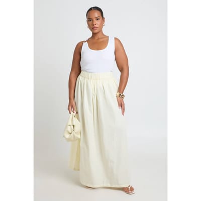 boohoo Dames Plus Katoenen Geplooide Maxi Rok | Citroen | Maat: 44