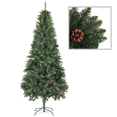 vidaXL Kunstkerstboom met verlichting kerstballen dennenappels 210 cm