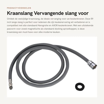 Dailygoods- Kraanslang Vervangend Onderdeel - Keukenstang - Flexibel Kraanslangetje - Compatibel met Hansgrohe/AXOR - Veiligheidscertificering - 59 Inch - Keukenslang
