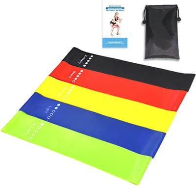 Trainingsweerstandsbandenset voor thuistrainingen en sportschool, 5 niveaus, elastische oefenbanden voor yoga, stretching en krachttraining