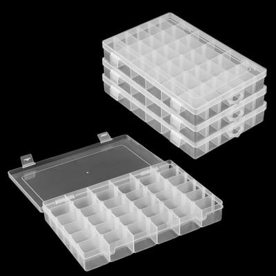 4-delige doorzichtige plastic opbergdoos met verstelbare vakken, 36 grids, 27x17x4cm, ideaal voor sieraden, knutselmateriaal en hobbybenodigdheden