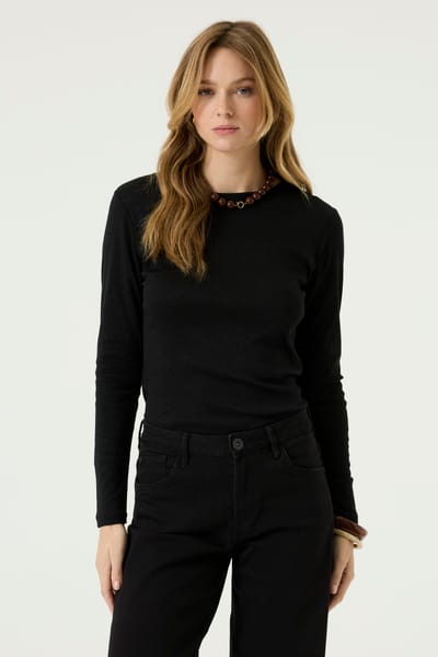 GARCIA Dames Effen T-shirt Zwart Lange mouw