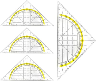 SnelShoppen - 4-delige Driehoekige Liniaal Set - Multifunctionele Hoekliniaal voor School en Studie - Transparant Plastic - 16 cm Hypotenusa - Isoscel