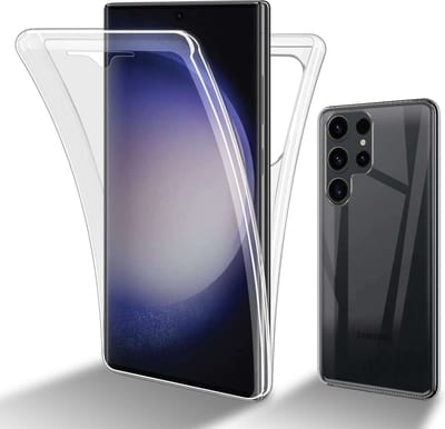 Cadorabo Hoesje geschikt voor Samsung Galaxy S23 ULTRA in TRANSPARANT - 360° Full Body Case Cover Beschermhoes Voor- en achterbescherming, all-round bescherming met displaybescherming