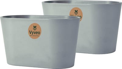 Vyveo - Bloempot Varda - Set van 2 - 18x10x11 - Donkergrijs - Bloempot voor binnen en buiten - Lichtgewicht - Breukbestendig - Vorstbestendig - UV-bestendig