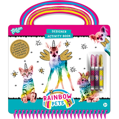 Totum Rainbow Pets Designer doeboek - tekenen en schrijven, stickerboek regenboogdieren - creatief kleurboek - cadeau tip