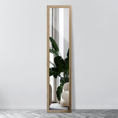 Wallfluent Staande Spiegel Met Lijst - MDF Staande Spiegel Met Lijst - 36 cm x 156 cm - Lange Spiegel Met Lijst - Eiken MDF Lijst - Rechthoekige Spiegel Met Lijst - Garderobe Staande Spiegel Met Lijst - Decoratieve Staande Spiegel Met Lijst