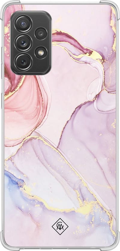 Casimoda® hoesje - Geschikt voor Samsung Galaxy A52 5G - Marmer roze paars - Shockproof case - Extra sterk - TPU/polycarbonaat - Paars, Transparant