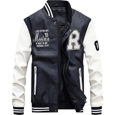 Heren Leren Jas Baseball Jersey Casual Jas PU Jas Baseball Opstaande Kraag Lente en Herfst Nieuwe Trendy Heren Leren Jas L gray
