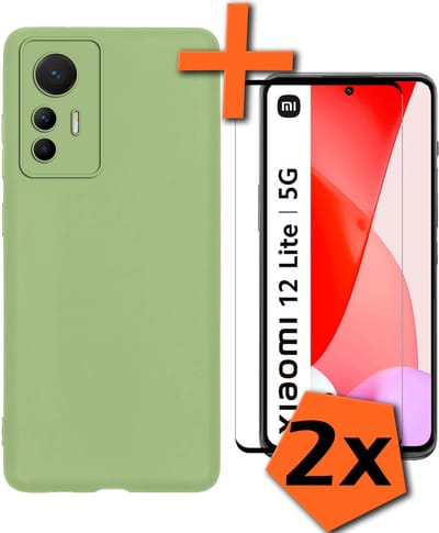 Hoesje Geschikt voor Xiaomi 12 Lite Hoesje Siliconen Cover Case Met 2x Screenprotector - Hoes Geschikt voor Xiaomi 12 Lite Hoes Back Case - Groen