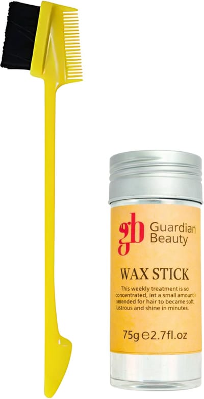 Guardian Beauty Edge Control Borstel en Kam - Geel + Waxstick - Haarstylingtools voor Randjes en Gladstrijken