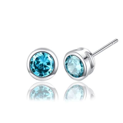 Aramat Jewels | Oorbellen | Zilveren Oorbellen met Zirkonia Stenen | Aqua Blauw | |7mm | Zilver | Kinderen, Volwassenen | Verkleurd niet