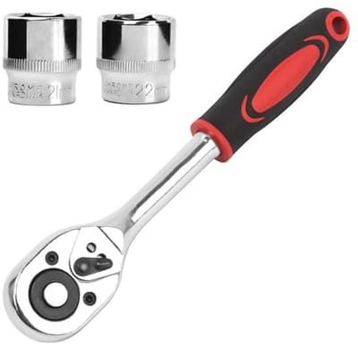 Omschakelbare Ratel 3/8" Inch met Dop 21 mm en 22 mm, Zeskantbitdoppen en Verlengstuk 205 mm, Drukknopontgrendeling
